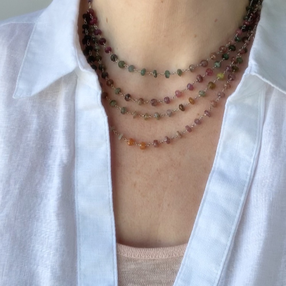 One-Of-A-Kind Multi-Strand Rainbow Tourmaline and Iolite Necklace